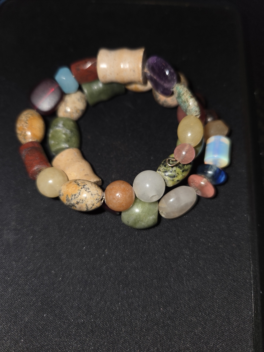 Adjustable Multicolor Natural Stone Beaded Bracelet Boho Artisan Statement - Picture 7 of 7